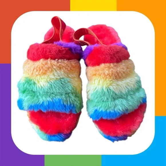 UGG Rainbow Fluff Slides- Women's Size 6- Free Shipping 📦 - Picture 1 of 7